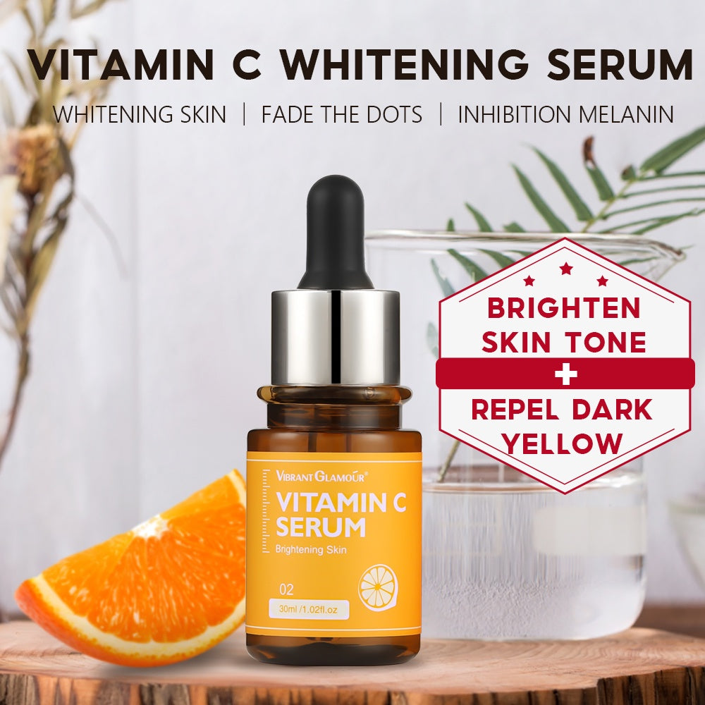 VIBRANT GLAMOUR FDA Vitamin C Whitening Face Cream + Face Serum Sets Fading Dark Spot Freckles Brightening VC Essence