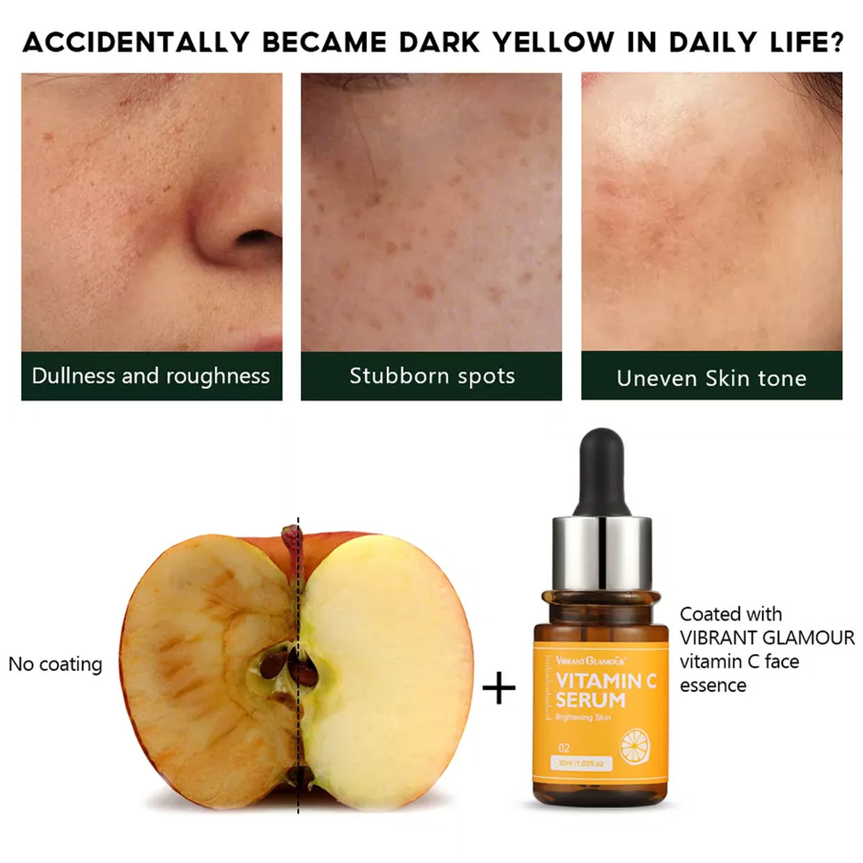 VIBRANT GLAMOUR FDA Vitamin C Whitening Set VC Sunscreen + Serum +Cream Fading Dark Spots Reduce Melasma Freckles
