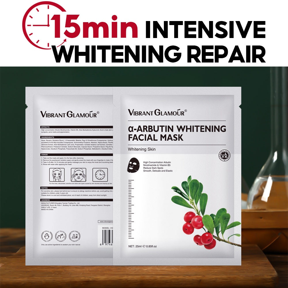 VIBRANT GLAMOUR α-Arbutin Whitening Facial Mask Instant Brightening Hydrating Niacinamide