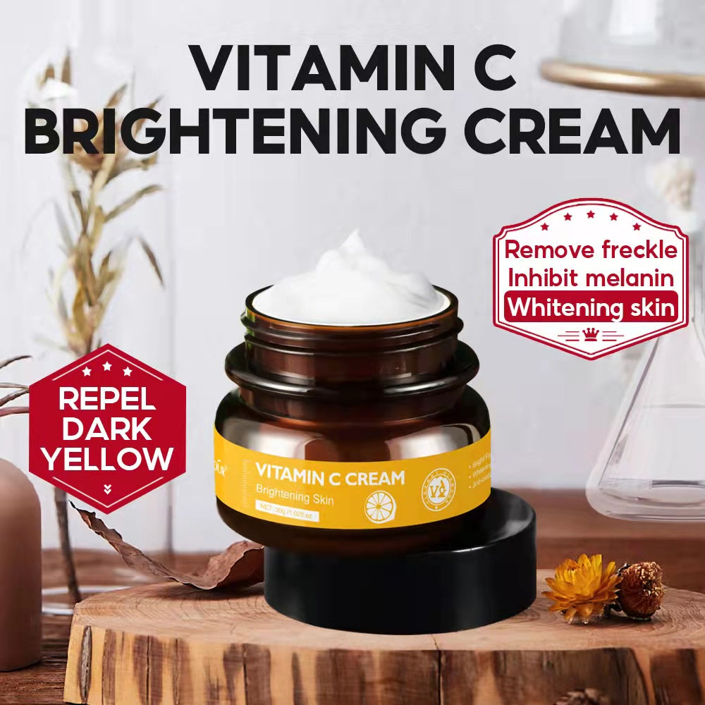 VIBRANT GLAMOUR FDA Vitamin C Whitening Face Cream + Face Serum Sets Fading Dark Spot Freckles Brightening VC Essence