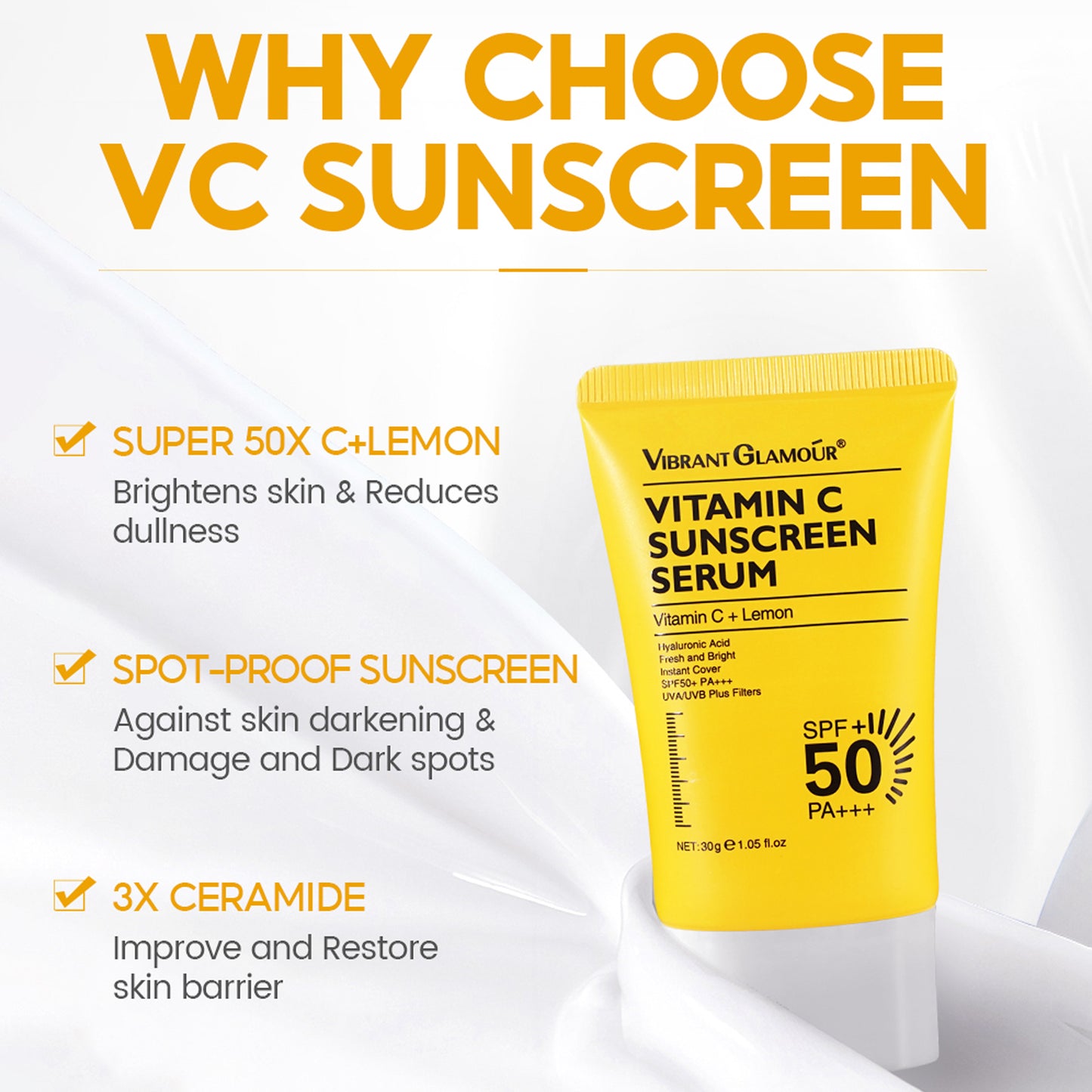 VIBRANT GLAMOUR FDA Vitamin C Whitening Set VC Sunscreen + Serum +Cream Fading Dark Spots Reduce Melasma Freckles