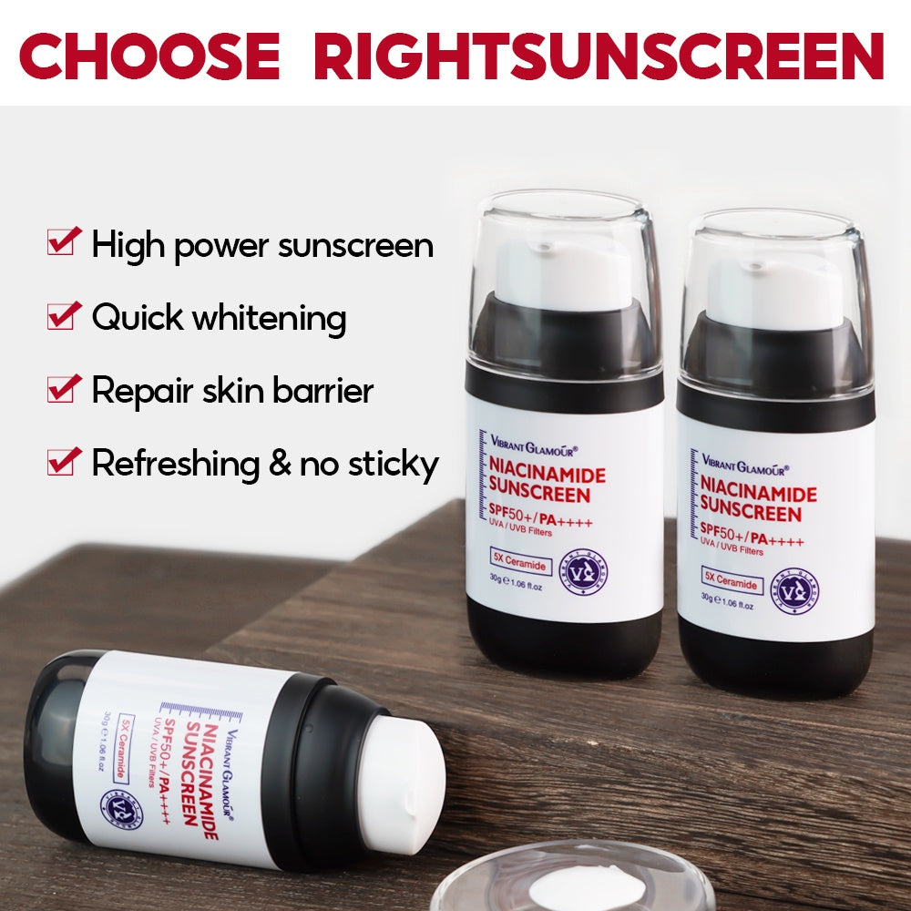 VIBRANT GLAMOUR Niacinamide Whitening Sunscreen Cream SPF50+ PA++++ UVA/UVB Sunblock for Face Body Skin Protect