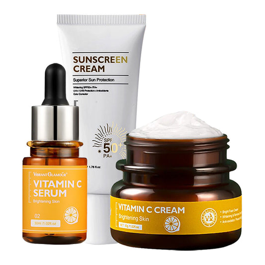 VIBRANT GLAMOUR Vitamin C Face Serum & Cream, Spf 50+ Sunscreen Cream Whitening Combo Set