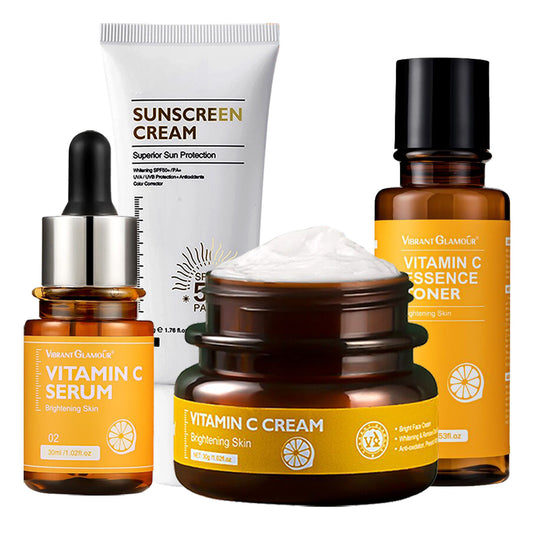 VIBRANT GLAMOUR Vitamin C Whitening Set Facial Essence Toner + Serum +Cream + Sunscreen