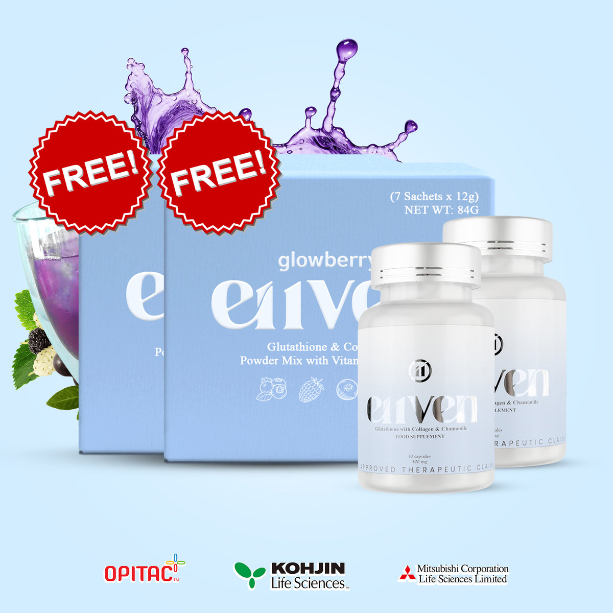 E11VEN Opitac™ Glutathione 500mg - 30 Capsules with Chamomile & Marine Collagen